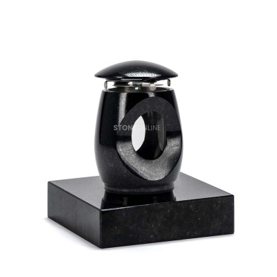 Compact lantern LTIMELESS12MIN on square PSQUARE plinth of natural polished granite.