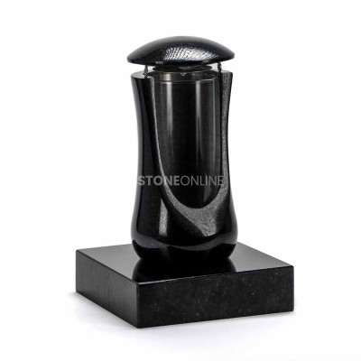 Turned LWONDERFUL12 lantern with domed top on a square plinth of natural granite.