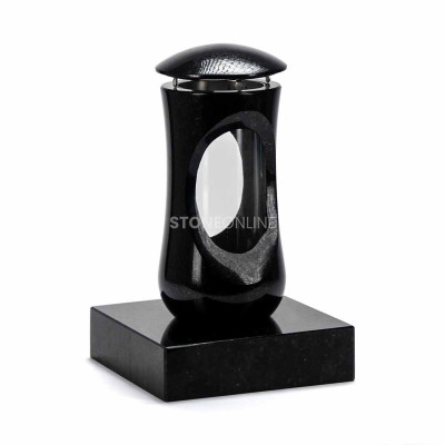 LTIMELESS12 lantern on square PSQUARE base – granite cemetery decoration with orderly form.