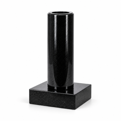 Slender WTUBA11 vase on PSQUARE square base – tall granite floral accent.