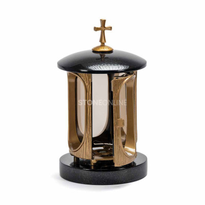 Cemetery lantern with a gold cross StoneOnline – an elegant grave ornament.