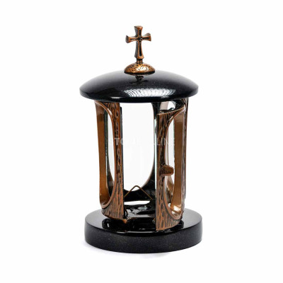 Cemetery lantern with a copper body and cross StoneOnline – a stylish grave ornament.