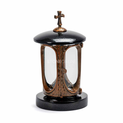 Grave lantern with copper body and cross StoneOnline – durable granite lamp.