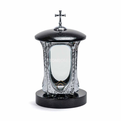 Granite lantern with INOX body and cross StoneOnline – an elegant cemetery adornment.