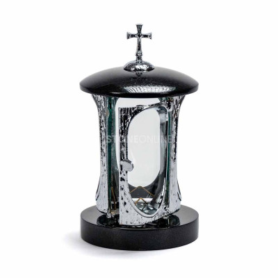 Granite headstone lantern INOX with cross StoneOnline – a sturdy grave light and candle.