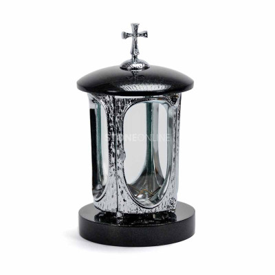Natural stone grave lantern INOX with cross StoneOnline – durable cemetery votive.