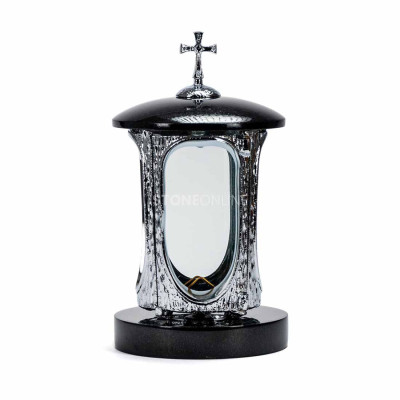 Granite grave lantern INOX with cross StoneOnline – solid cemetery lamp.