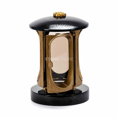 Grave lantern with gold body and rosette StoneOnline – durable cemetery lamp and votive for a grave.