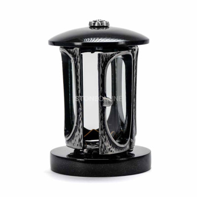 Cemetery lantern with a silver body and rosette StoneOnline – an elegant monument light.