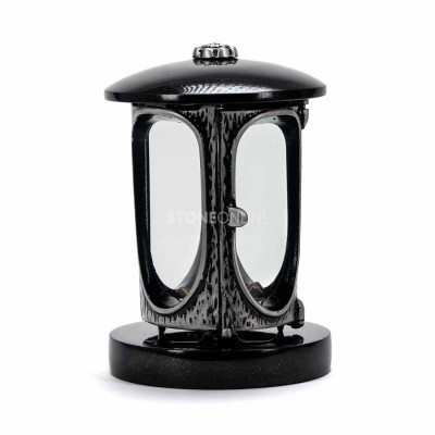 Memorial lantern with silver body and rosette StoneOnline – durable granite lamp, weather-resistant.