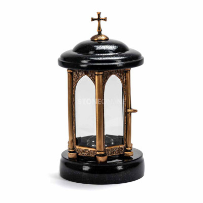 GRAND granite lantern for the cemetery – sturdy stone-and-metal lantern.