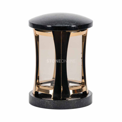 Gold-coloured granite lantern for the cemetery – elegant lantern of granite and glass.