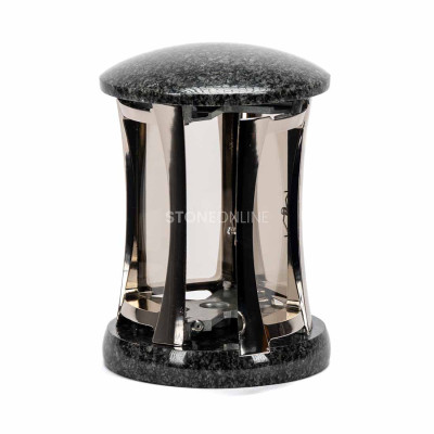 Glass cemetery lantern with granite base – an elegant memorial ornament.