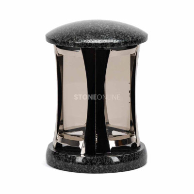 Grave lanterns StoneOnline – MIRROW ROUND SILVER model in durable granite and aluminium.