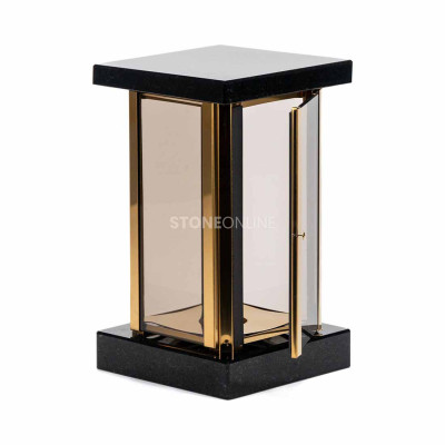Grave lanterns StoneOnline – MIRROW SQUARE GOLD model in durable granite and aluminium.