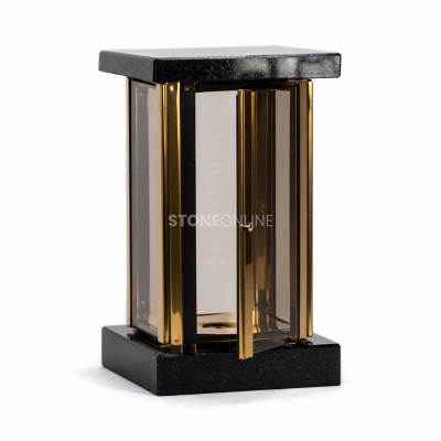 Square lantern for headstone MIRROW SQUARE GOLD in natural stone – durable StoneOnline cemetery light.