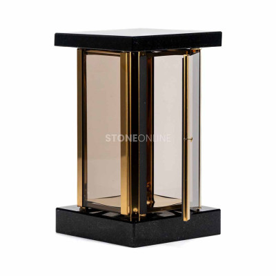 Elegant MIRROW SQUARE GOLD grave lantern – gold lantern for the cemetery in granite.