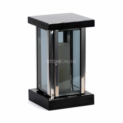 Elegant MIRROW SQUARE SILVER grave lantern – silver lantern for the cemetery in granite.