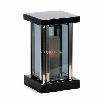 Modern cemetery lantern MIRROW SQUARE SILVER – a beautiful granite lantern for a headstone.
