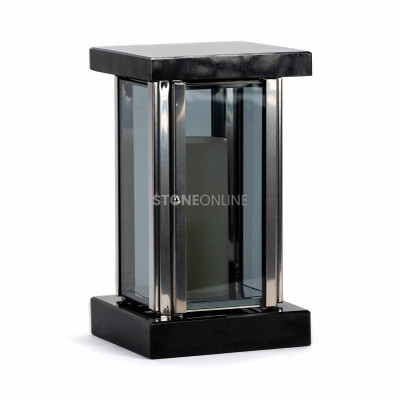 Grave lanterns StoneOnline – MIRROW SQUARE SILVER model in durable granite and aluminium.