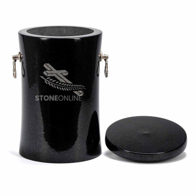 Granite urn UBASICV2 – classic model with lid, handles and a cross engraving.