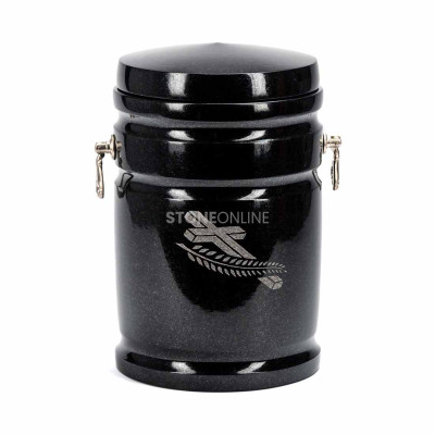 Granite urn UELEGANTV2 StoneOnline for ashes – elegant natural stone urn with a cross engraving.