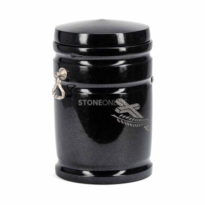 Granite urn UELEGANTV2 – polished finish with a standard cross engraving.